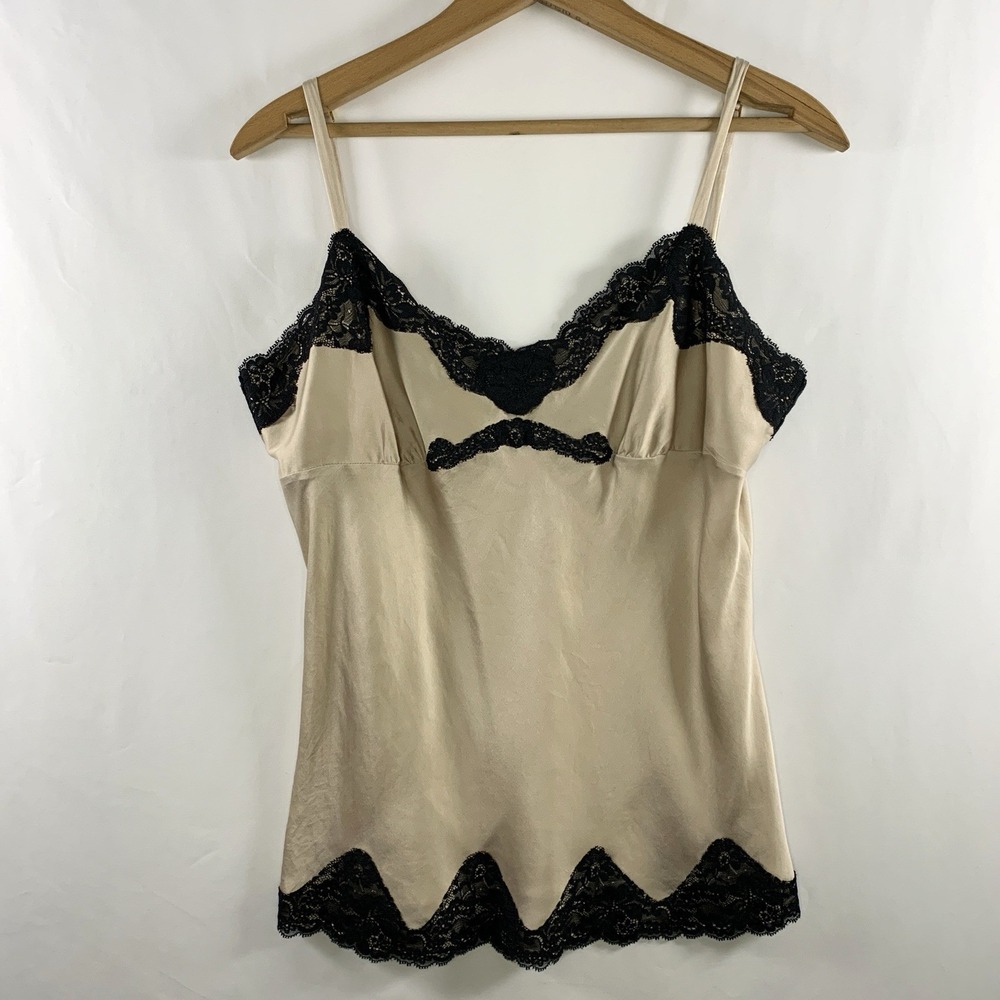 Vintage Express Womens Silk Blend Lace Cami Top Sz L Coquette Going Out Lingerie